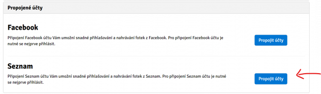 Seznam - propojení účtu
